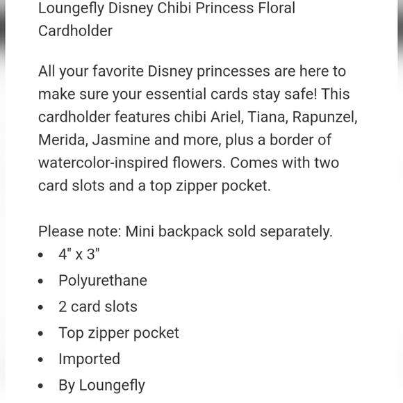 NWT Loungefly Disney Princesses mini backpack and zip coin cardholder - Picture 9 of 12